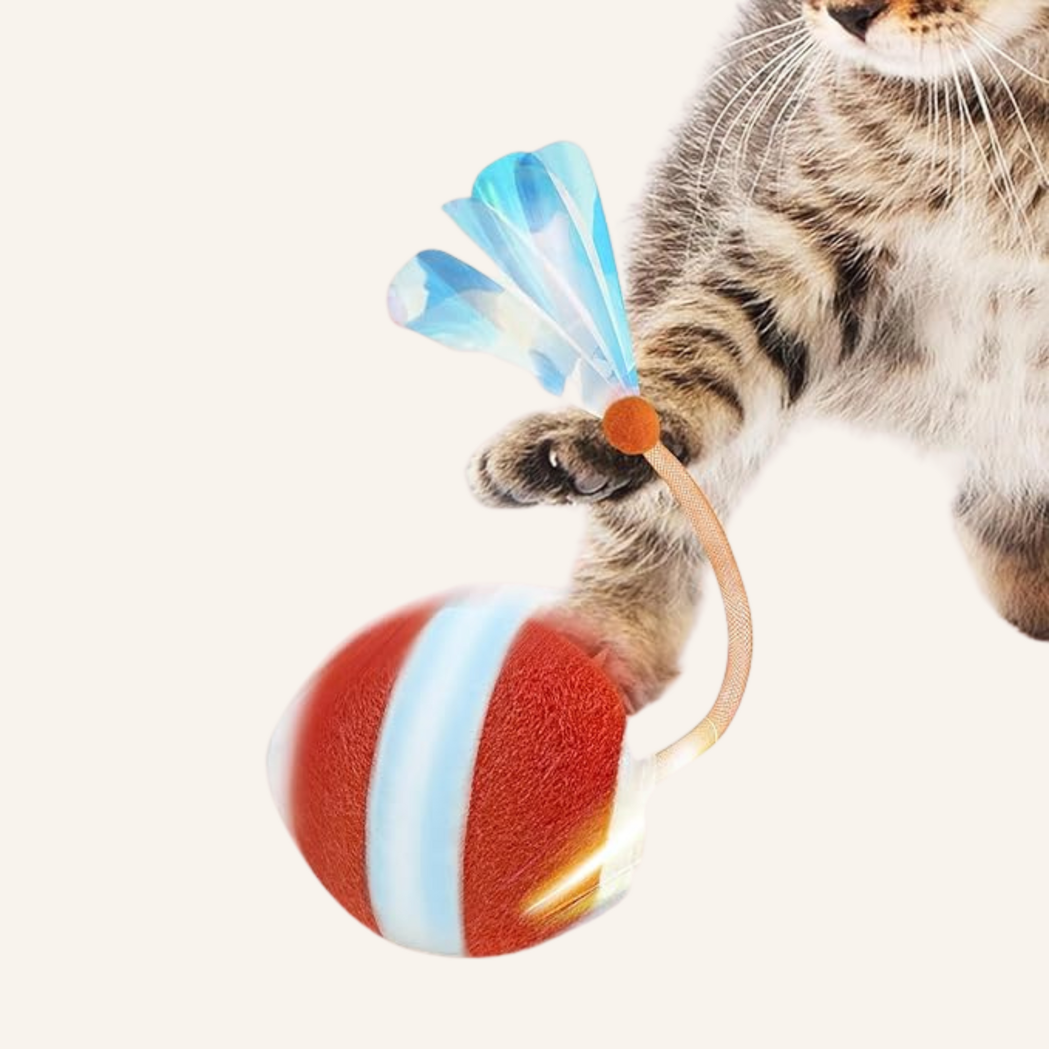 Rechargeable Motion-Activated Cat Toy Ball – Interactive Rolling Toy with Tail for Indoor Cats