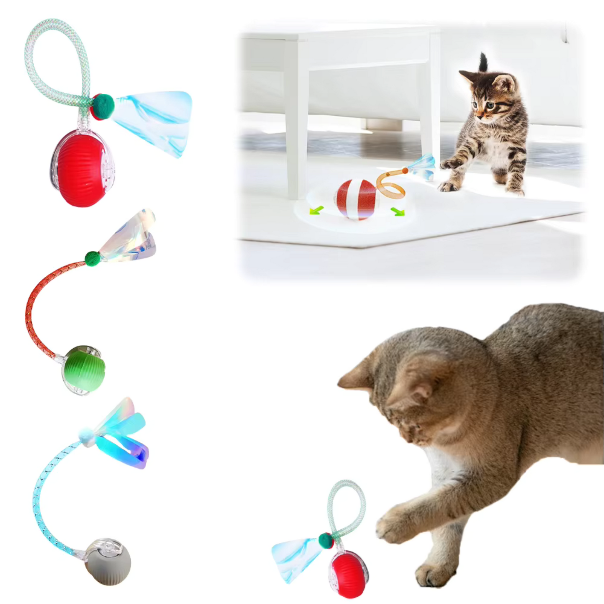 Rechargeable Motion-Activated Cat Toy Ball – Interactive Rolling Toy with Tail for Indoor Cats