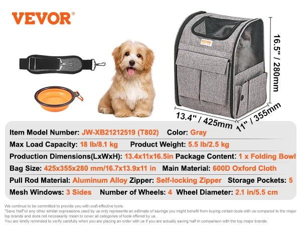 Dog Carry Wheels and Shoulder Strap for Travel Trip
