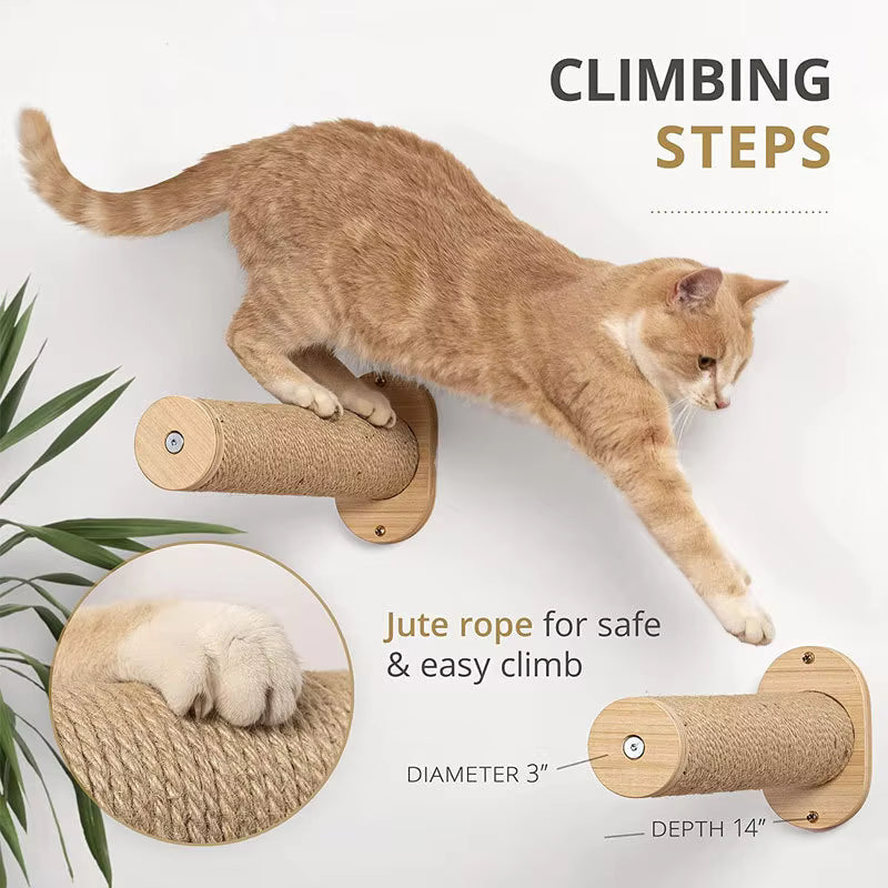Wall-Mounted Cat Climbing Frame with Wooden Bed & Hammock – Multi-Level Activity Center for Indoor Cats