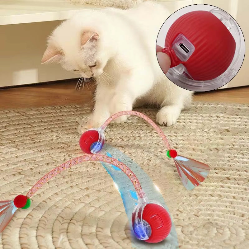 Rechargeable Motion-Activated Cat Toy Ball – Interactive Rolling Toy with Tail for Indoor Cats
